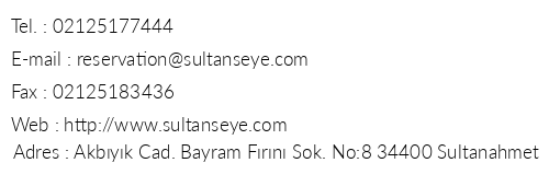 Sultan's Eye Comfort Hotel telefon numaralar, faks, e-mail, posta adresi ve iletiim bilgileri